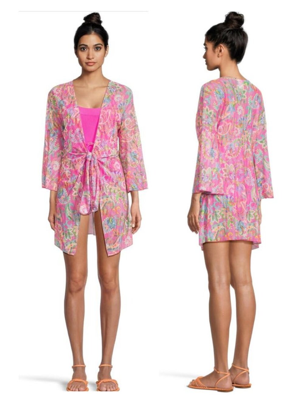 BECCA Polynesia Tie-Front Tunic Swim Cover-Up Sz SP